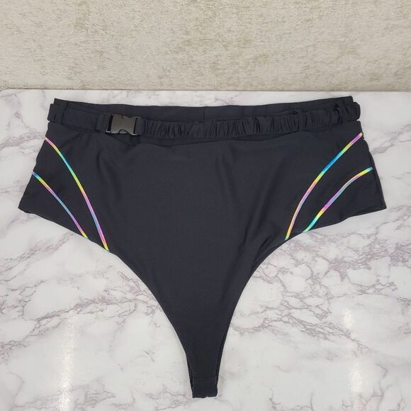 iHeartRaves Turn Up The Lights Black High-Waisted Reflective Rave Bottoms - Picture 3 of 9